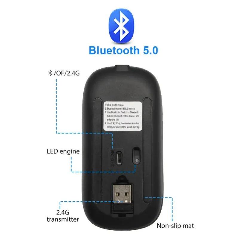 Mouse sem fio RGB recarregável Bluetooth 3600DPI