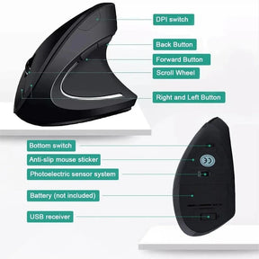 Mouse vertical ergonômico 2,4 GHz